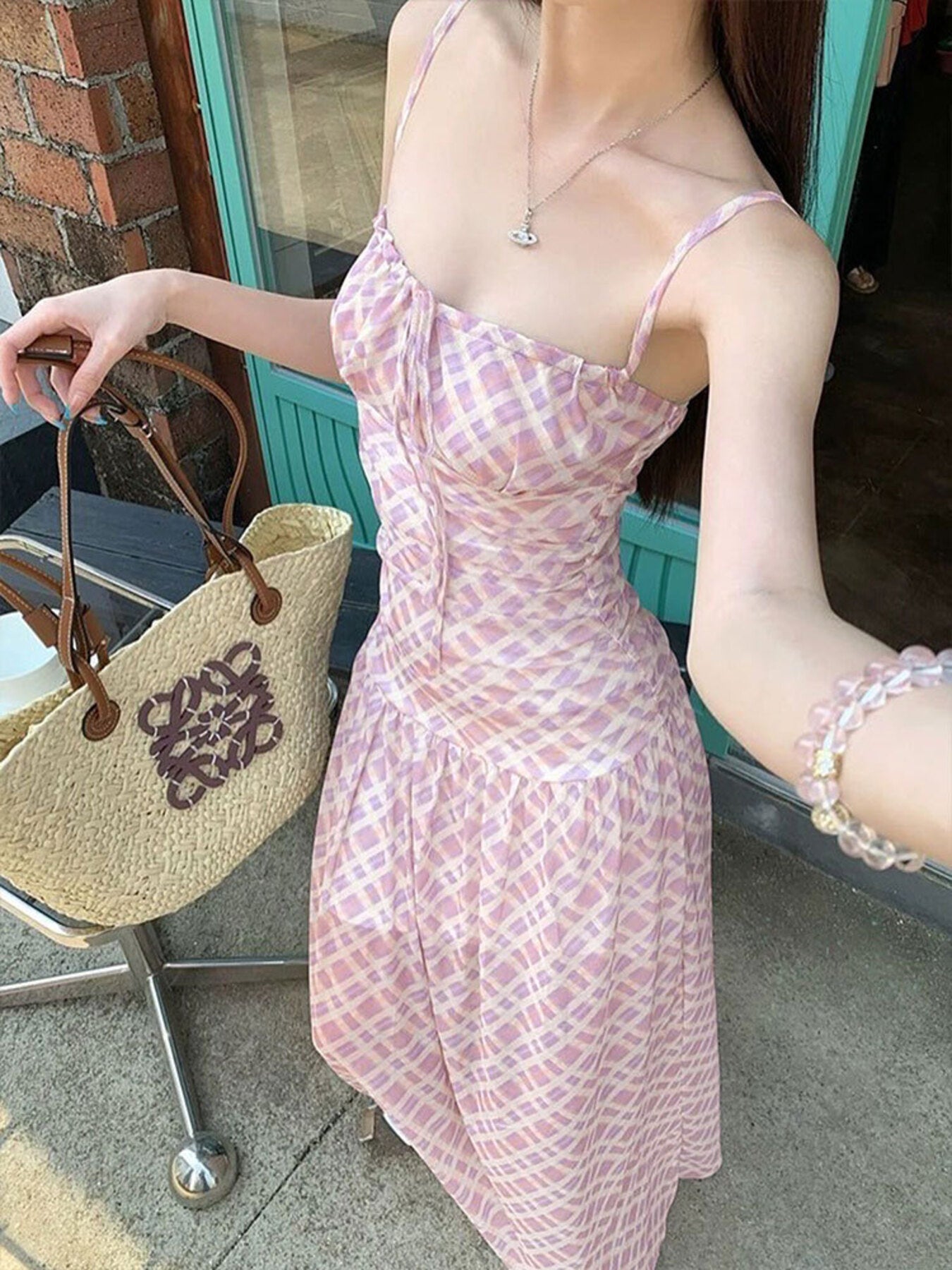 Plaid Spaghetti Strap Maxi Dress