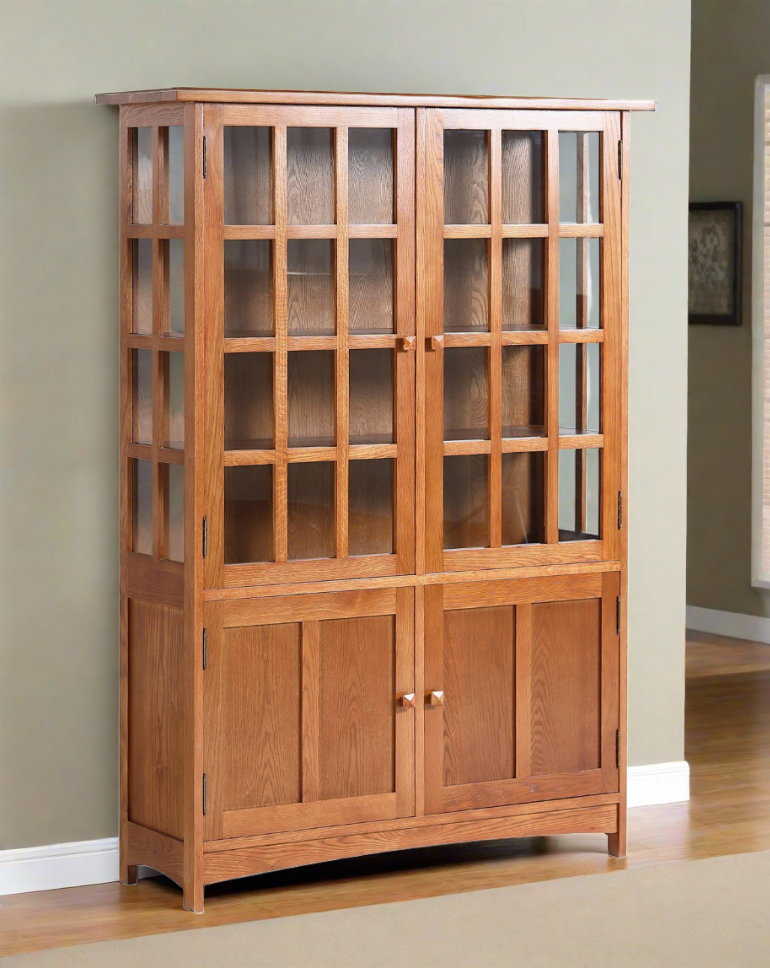 Mission Oak 4 Door Display China Cabinet - Michael's Cherry stain