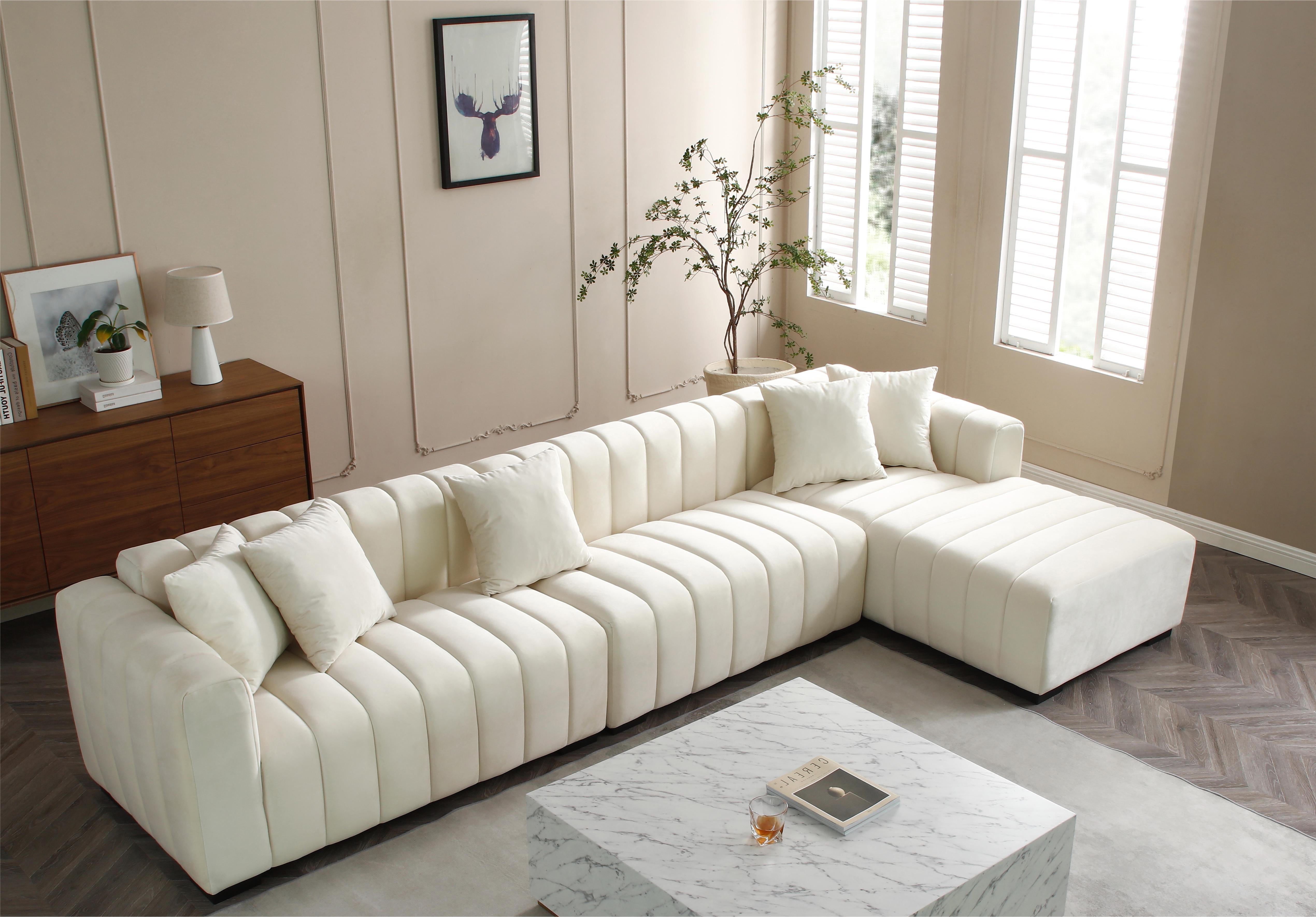 L-Shape Sectional Sofa with Deep Tufted Velvet Upholstered Right Chaise