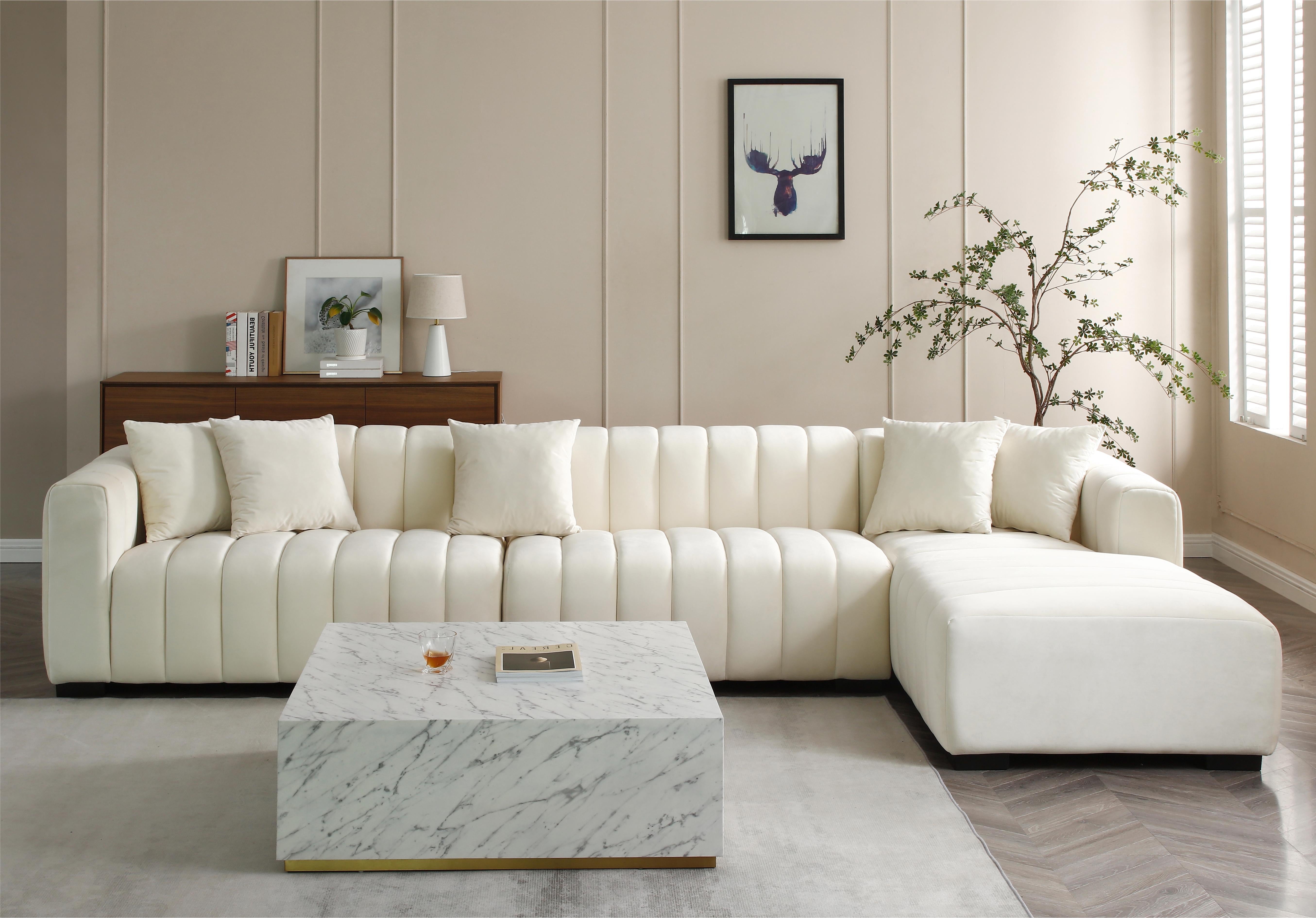 L-Shape Sectional Sofa with Deep Tufted Velvet Upholstered Right Chaise