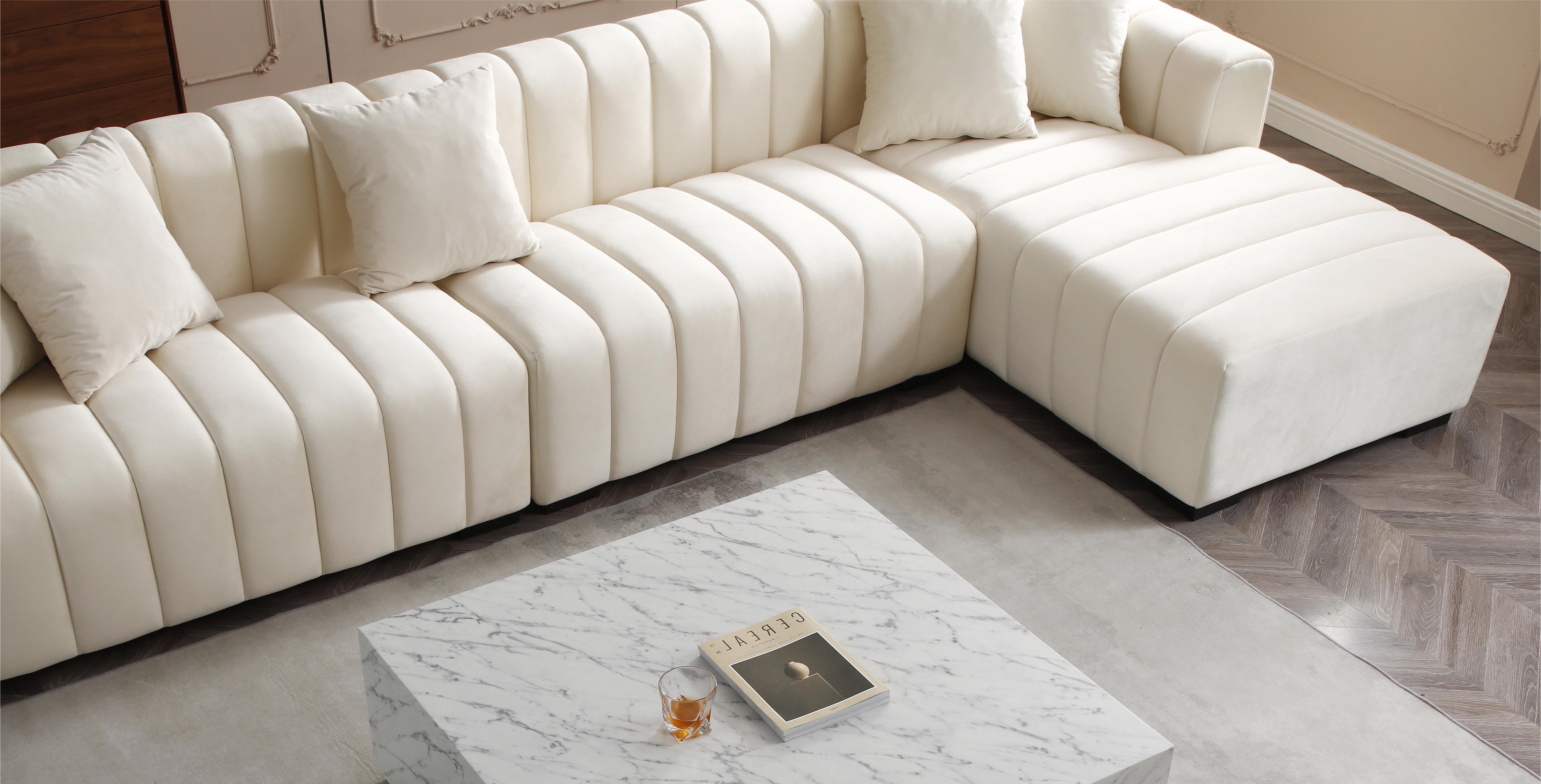 L-Shape Sectional Sofa with Deep Tufted Velvet Upholstered Right Chaise