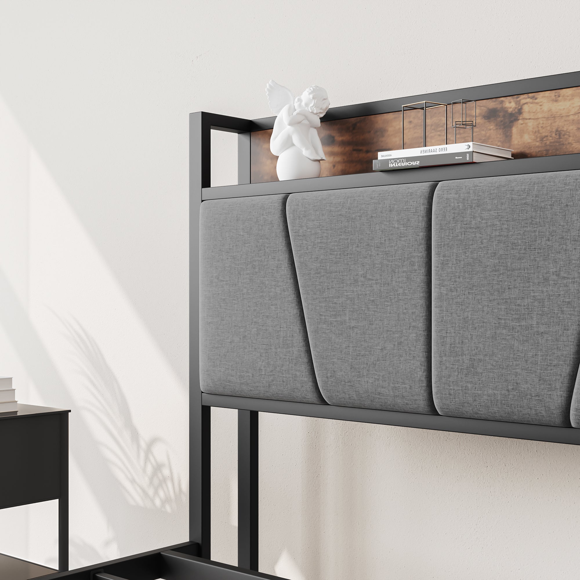 Full Size Bed Frame with Storage Headboard and Charging Station