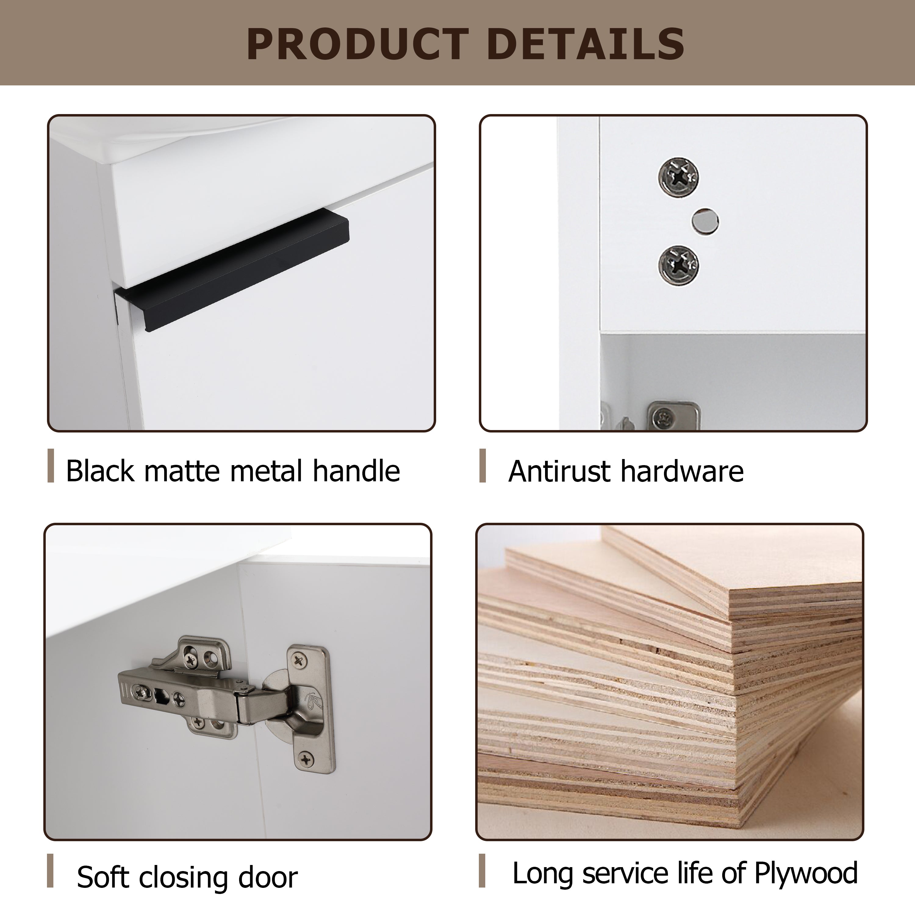 Soft Close Doors Bathroom Vanity With Sink - 16 Inch