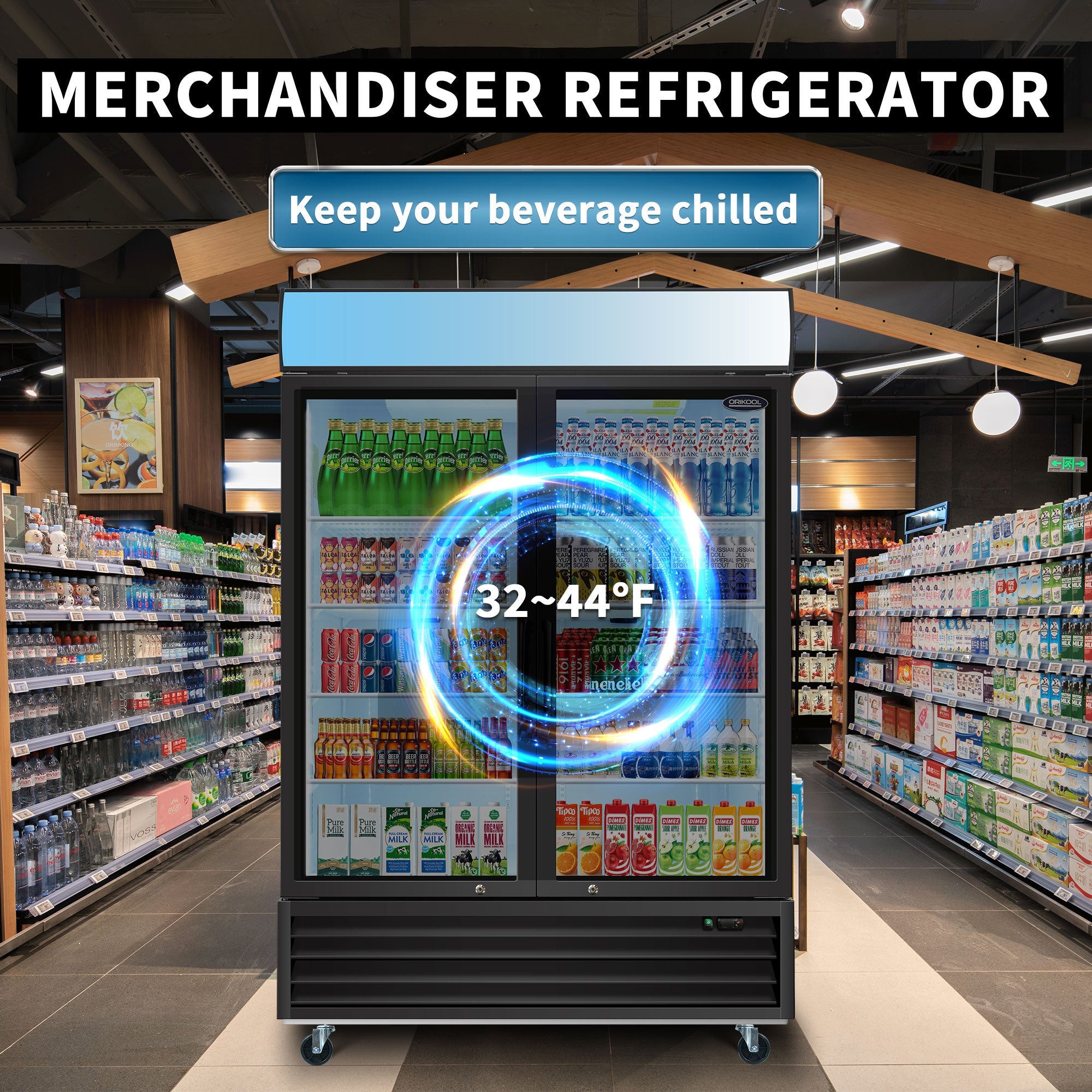 Orikool Glass Door Merchandiser Refrigerator 44.7 Cu.ft