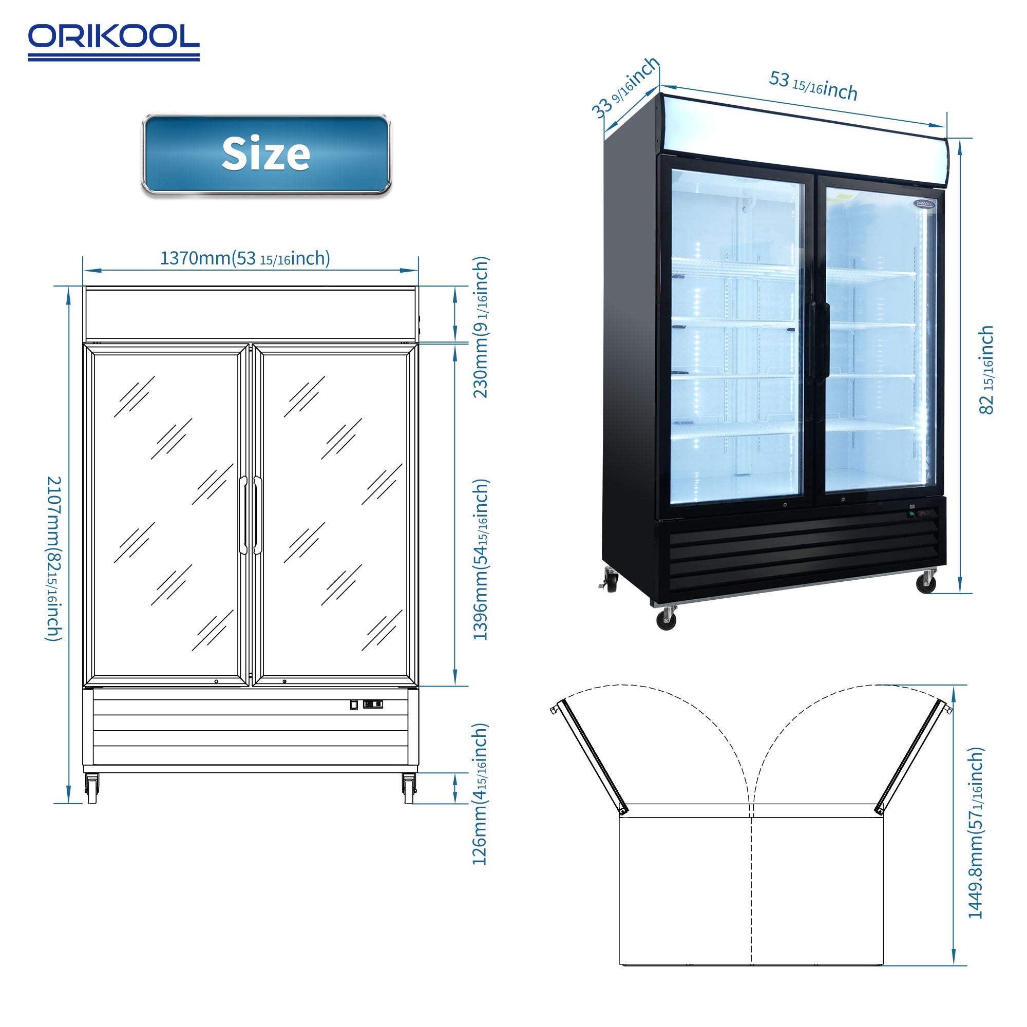 Orikool Glass Door Merchandiser Refrigerator 44.7 Cu.ft