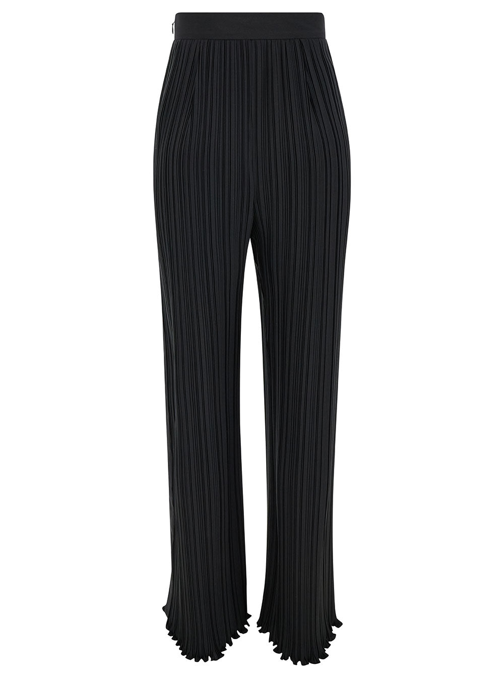 Lanvin Women Black Pleated Pants With Invisible Zip In Crêpe De Chine Woman