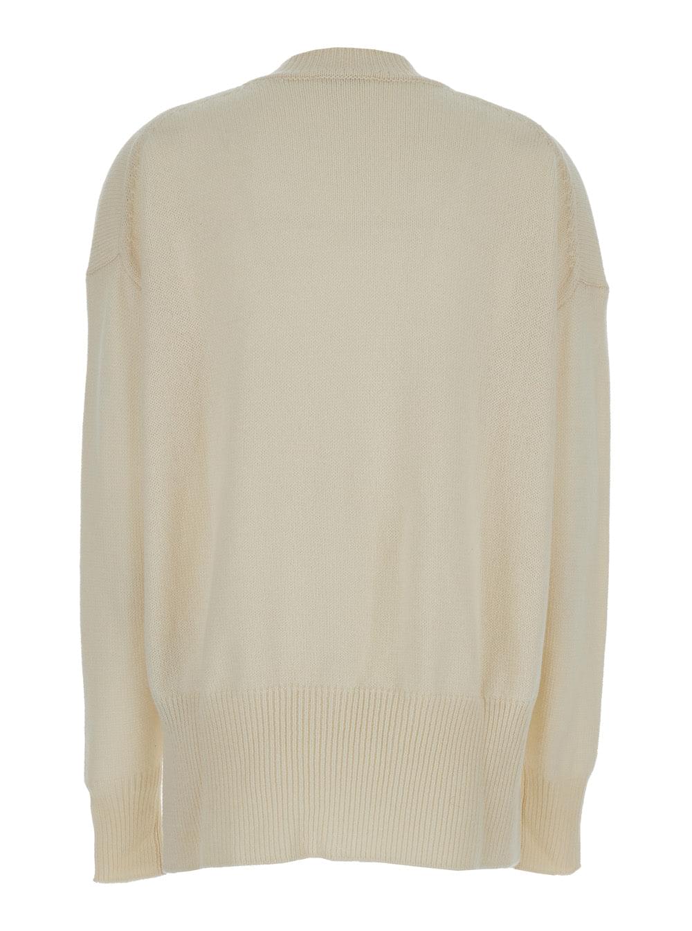 Jil Sander Women Beige Ribbed Pullover In Cashmere Woman
