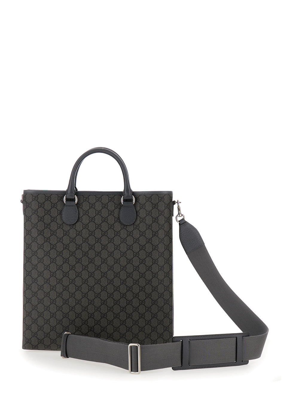 Gucci Men 'Ophidia Gg Media' Black And Grey Tote Bag In Gg Supreme Canvas Man
