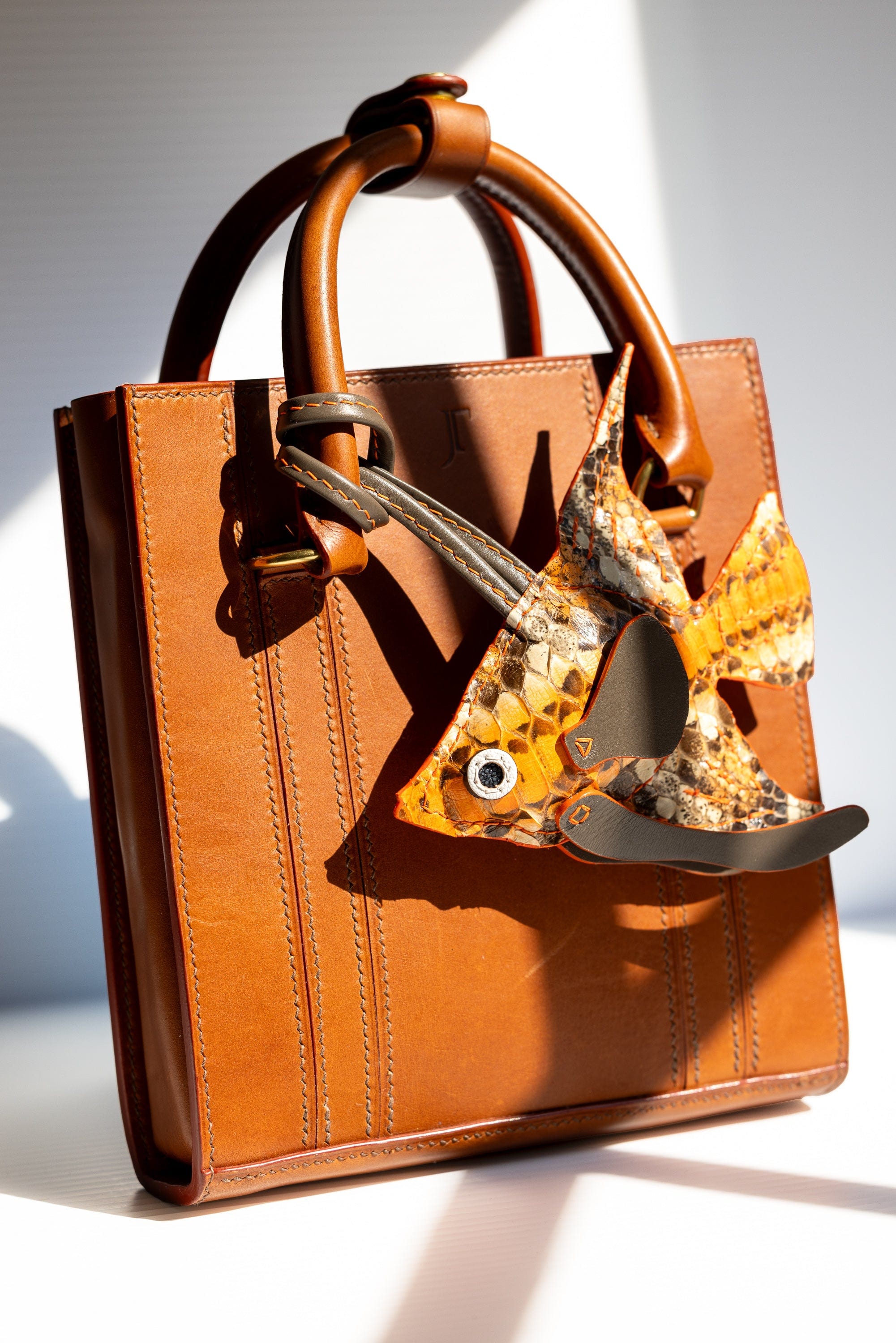 Fish Girl Summer Handbag Charm - Glazed Orange and Natural Python