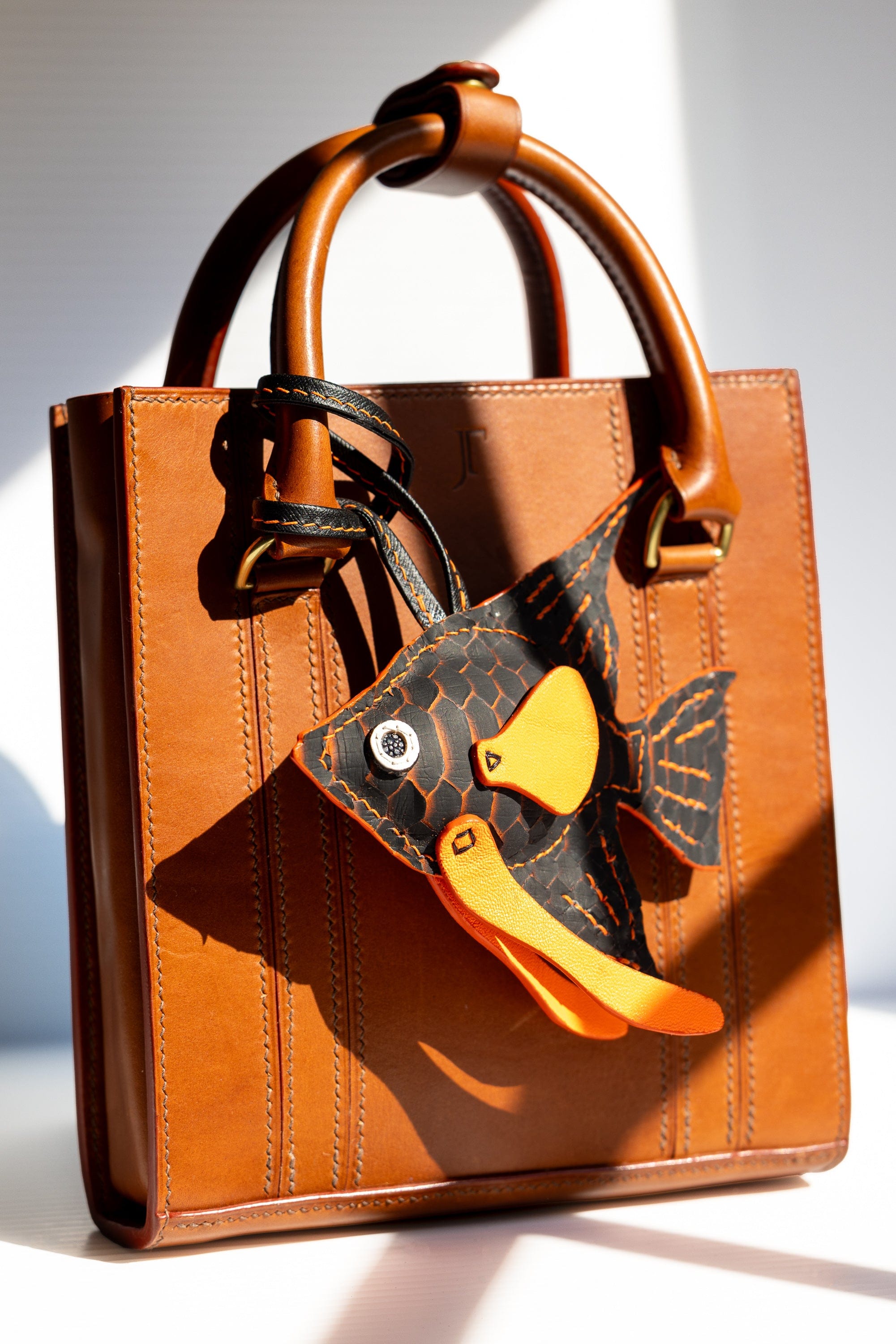 Fish Girl Summer Handbag Charm - Black and Orange Python