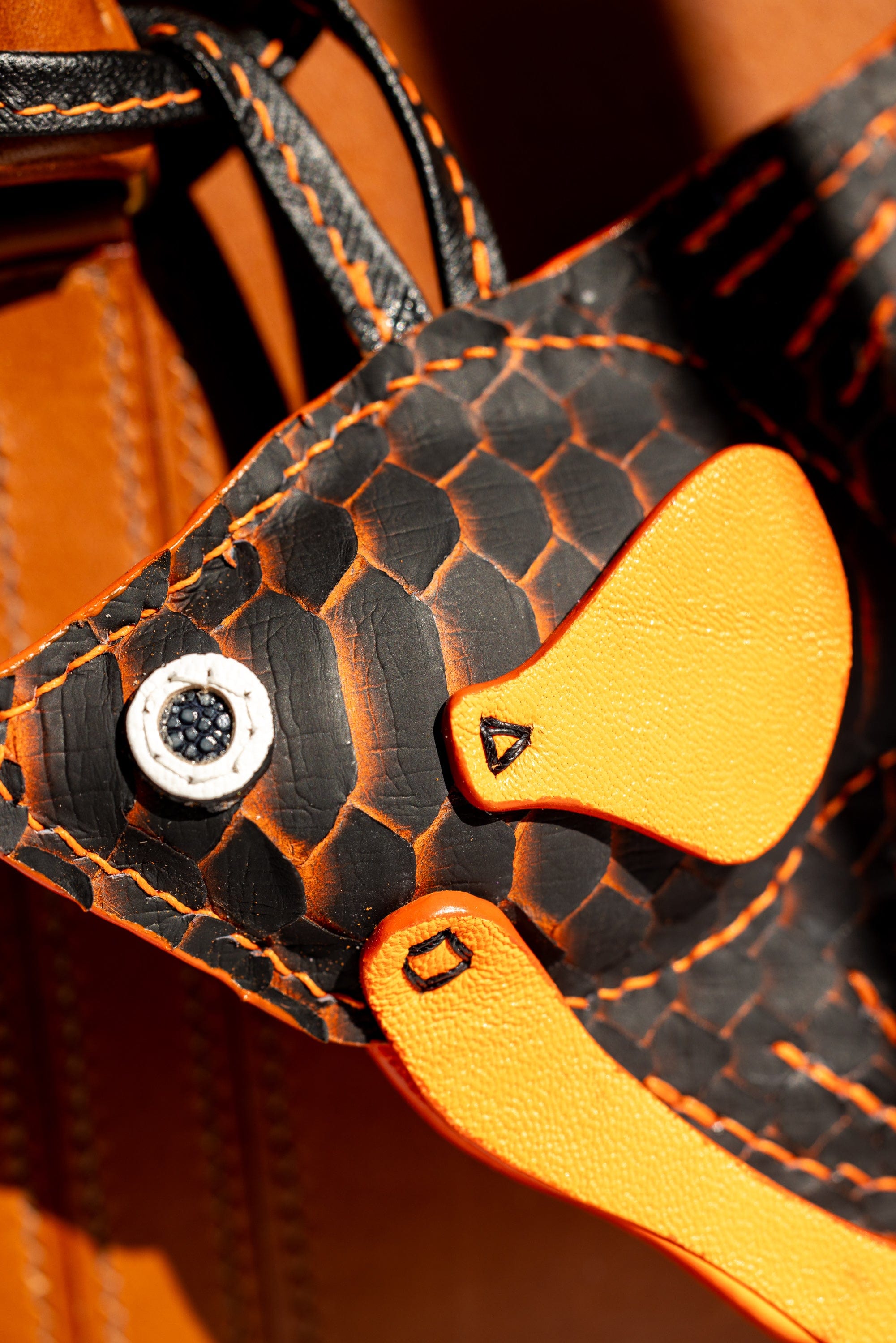 Fish Girl Summer Handbag Charm - Black and Orange Python