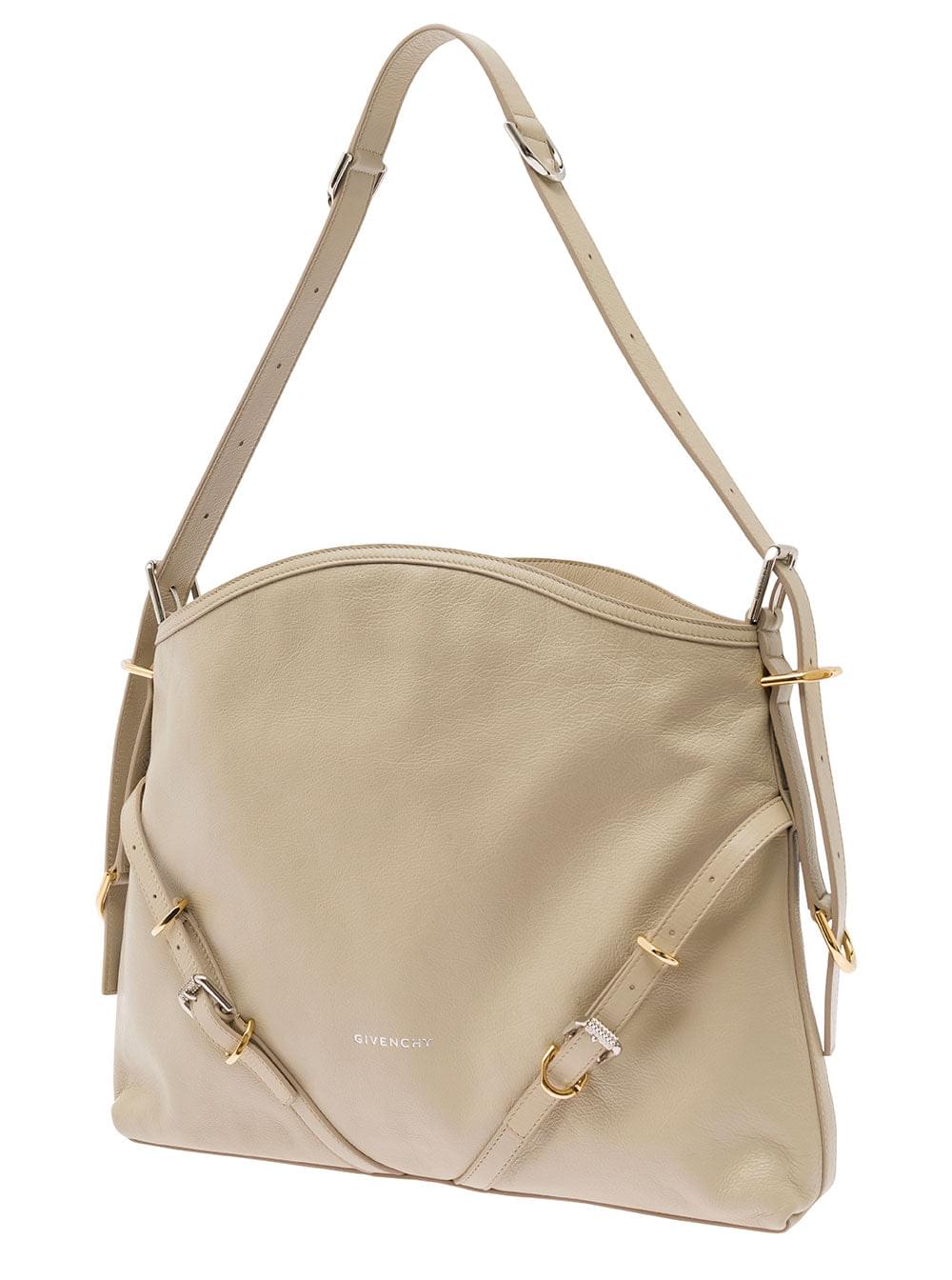 Givenchy Women 'Voyou' Beige Shoulder Bag With Embossed Logo In Smooth Leather Woman