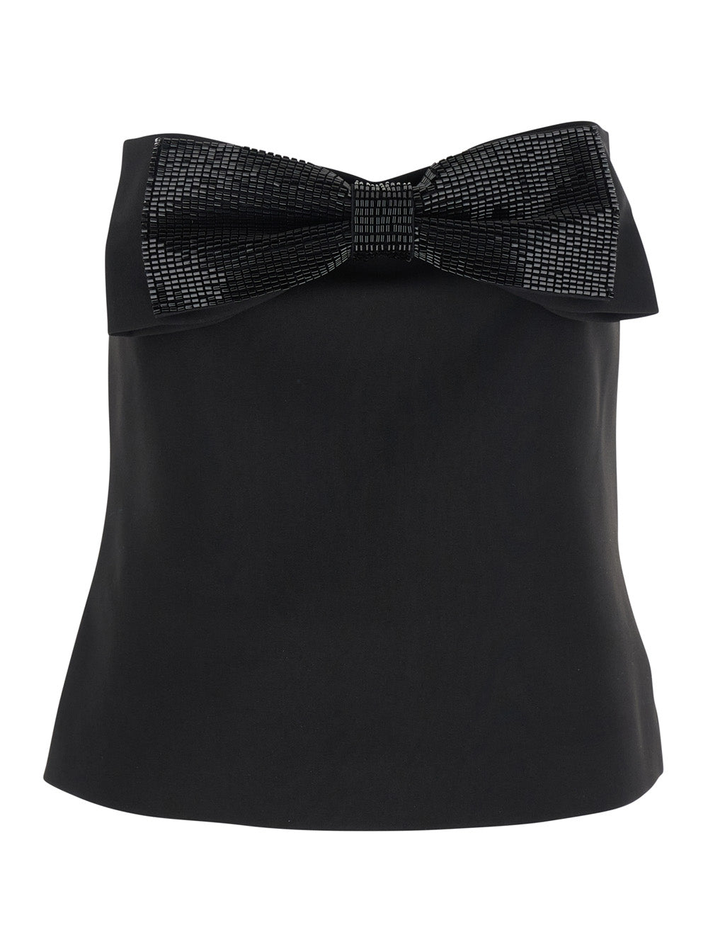 Self-Portrait Women Black Sleeveless Top With Bandeau Neckline In Tech Fabric Woman