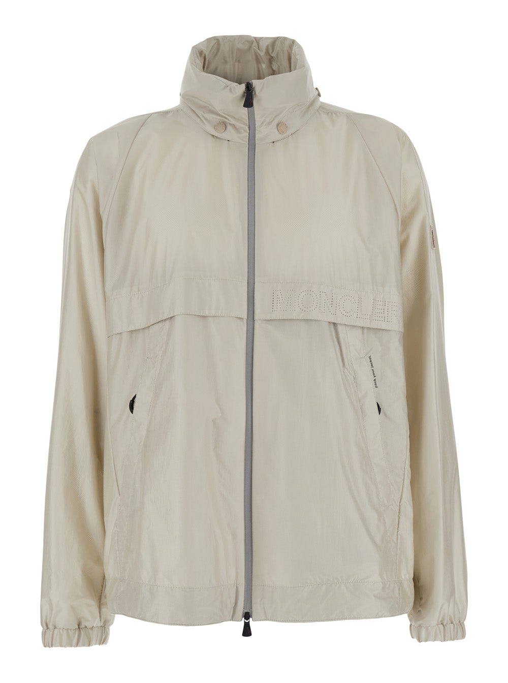 Moncler Grenoble Men 'Negara' Beige Jacket With Logo Print On The Front And Removable Hood In Tech Fabric Man