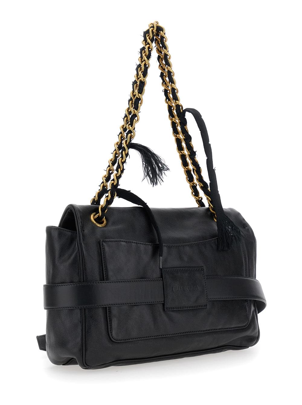 Balenciaga Women 'Modu Flap' Black Crossbody Bag With Logo Plaque On The Front In Leather Woman