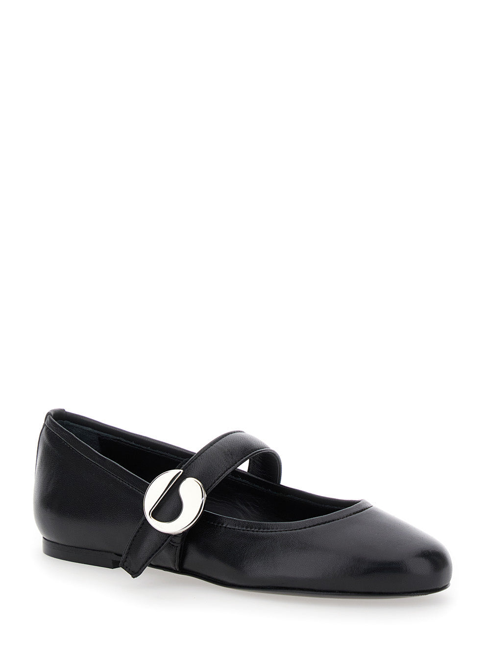 Coperni Women Black Ballerinas With Metallic Logo And Strap In Smooth Leather Woman