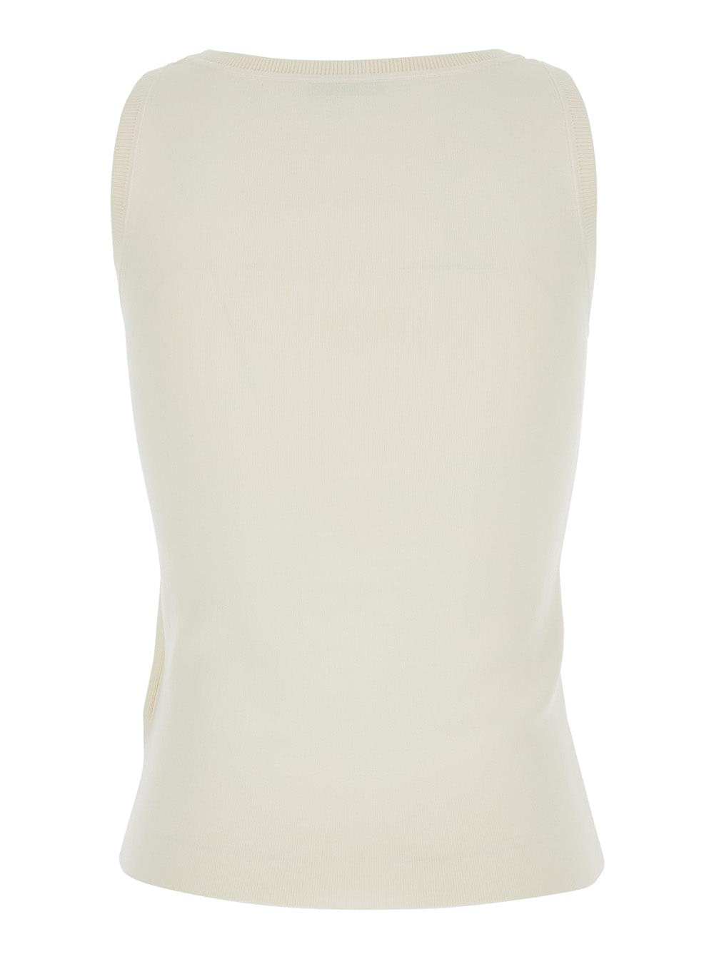 Max Mara Women 'Pentola' White Sleeveless Top With Square Neck And Tonal Logo Lettering Embroidery On The Front In Viscose Blend Woman