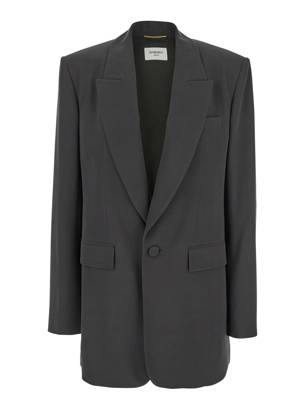 Saint Laurent Women Grey Single-Breasted Jacket With Peak Revers In Silk Woman