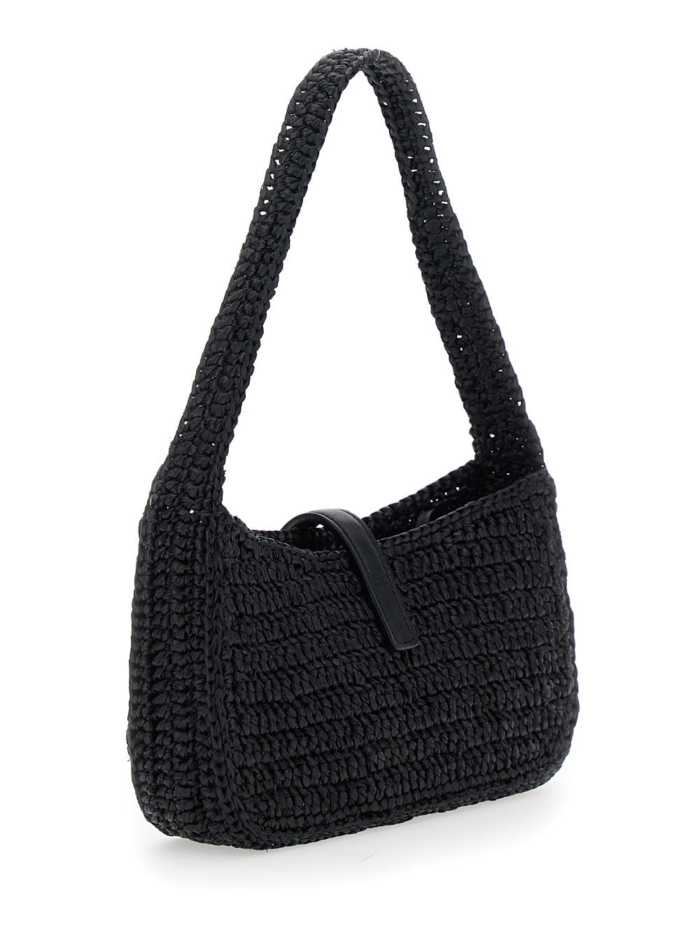 Saint Laurent Women 'Le 5 A 7' Black Mini Shoulder Bag With Single Shoulder Strap And Cassandre Plaque On The Front In Rafia Woman