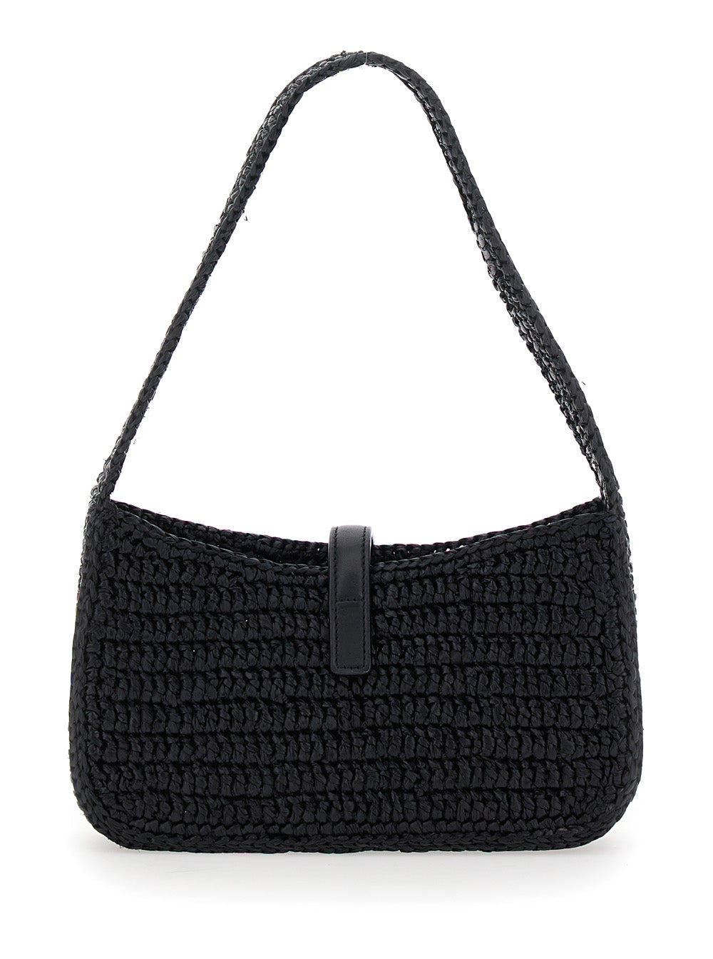 Saint Laurent Women 'Le 5 A 7' Black Mini Shoulder Bag With Single Shoulder Strap And Cassandre Plaque On The Front In Rafia Woman