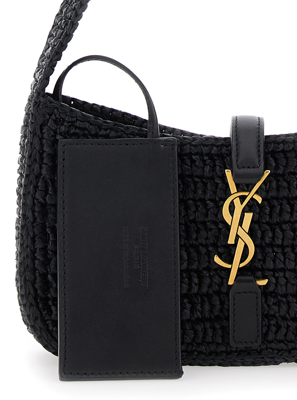 Saint Laurent Women 'Le 5 A 7' Black Mini Shoulder Bag With Single Shoulder Strap And Cassandre Plaque On The Front In Rafia Woman