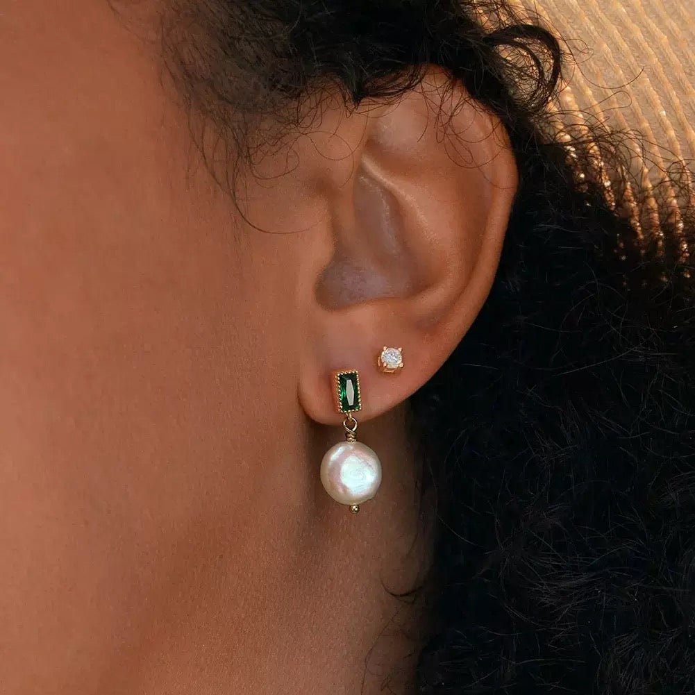 Emerald Tone Pearl Drop Earrings