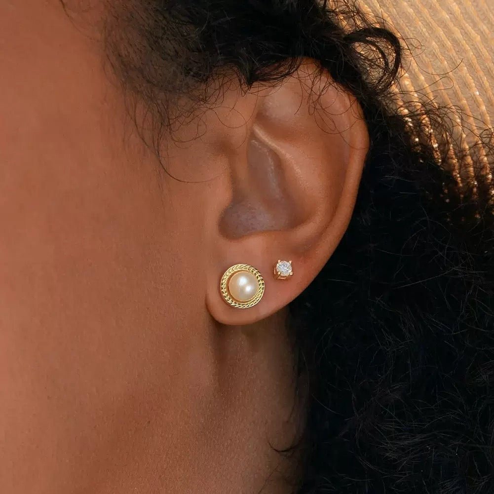 Vintage Halo Pearl Stud Earrings