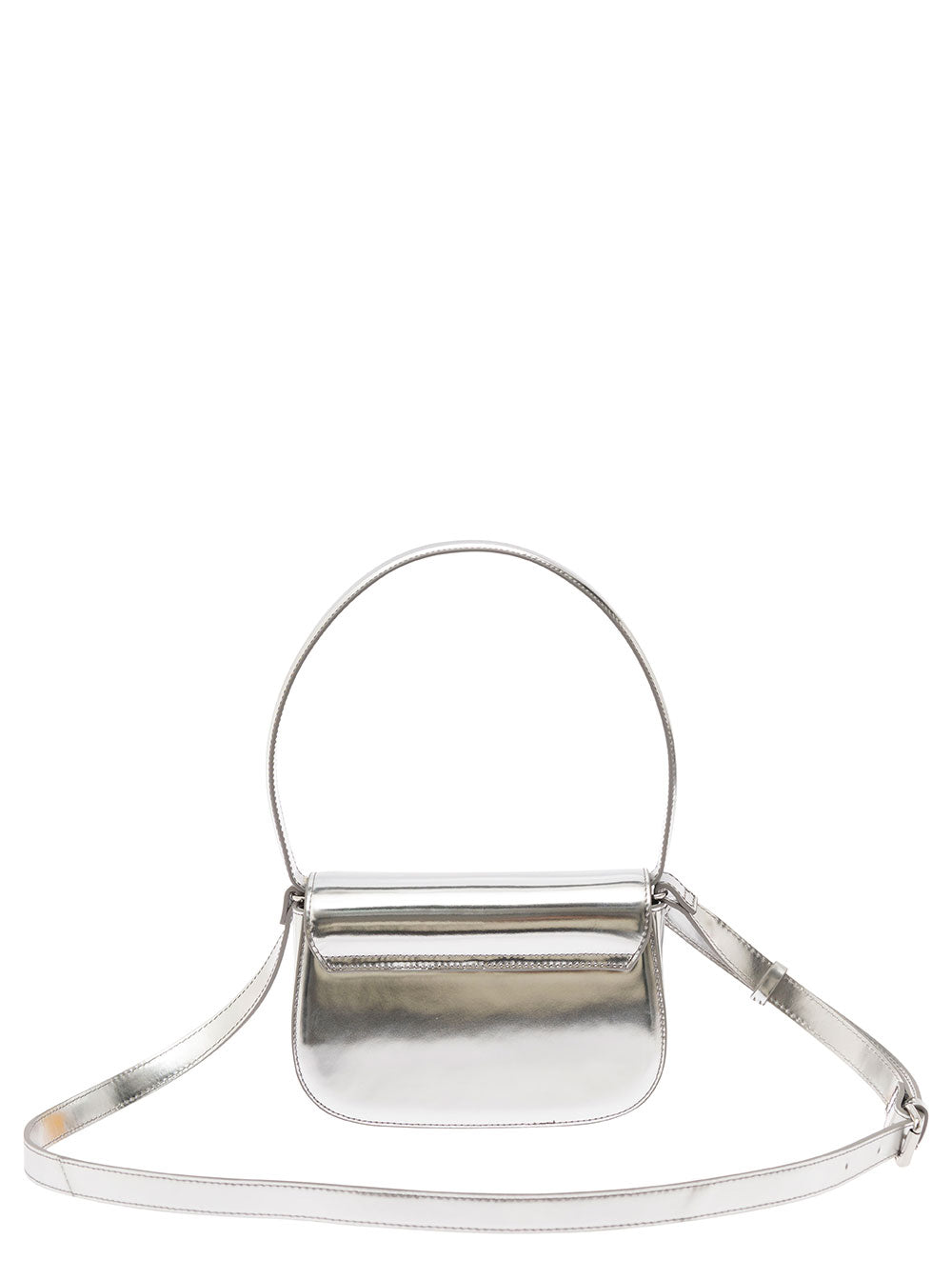 Diesel Women '1Dr' Silver Shoulder Bag  With Oval D Patch In Laminated Leather For Women
