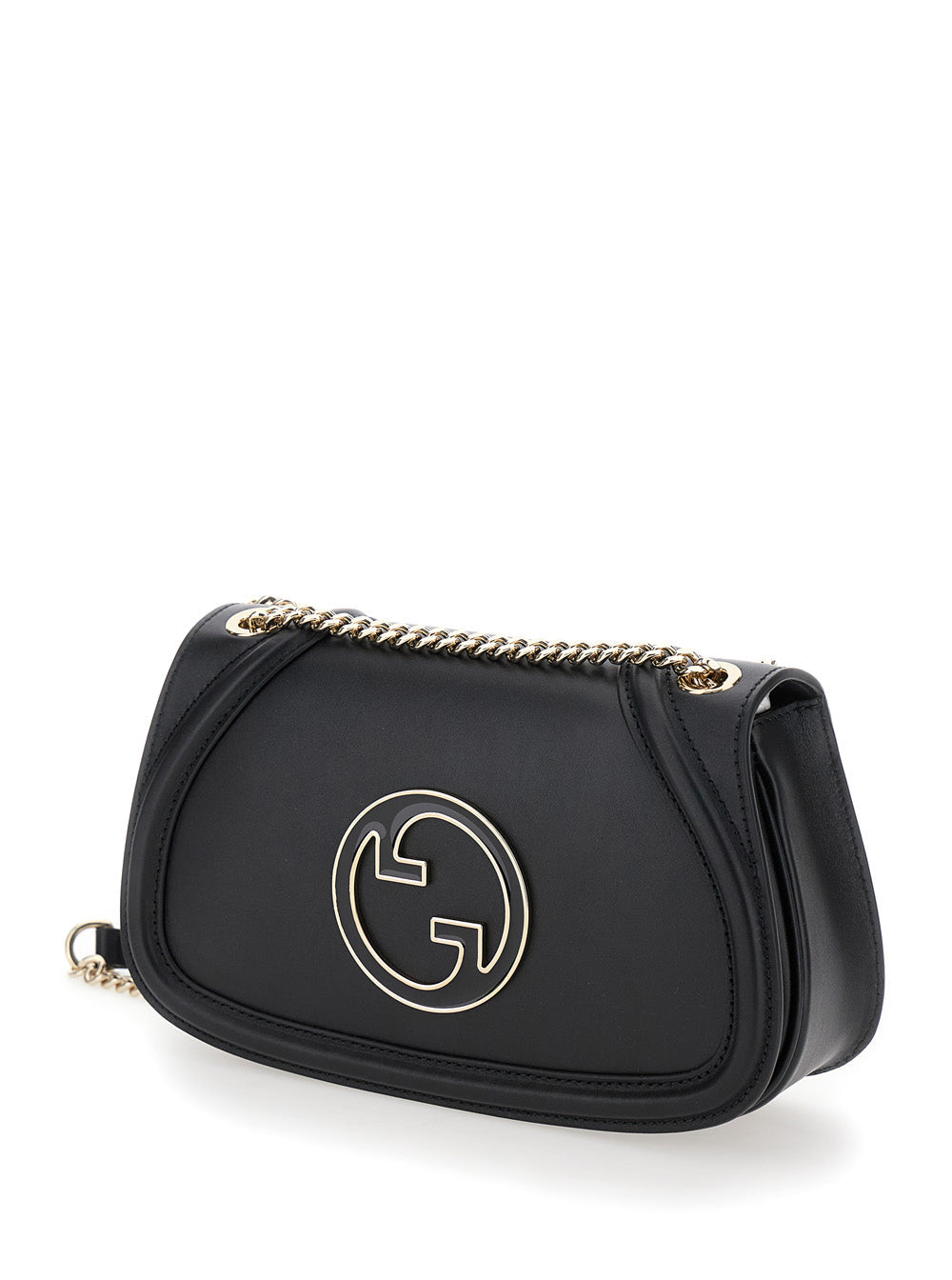 Gucci Women 'Blondie Small' Black Handbag With Metallic Gg Crossover On The Front And Chain Shoulder Strap In Leather Woman