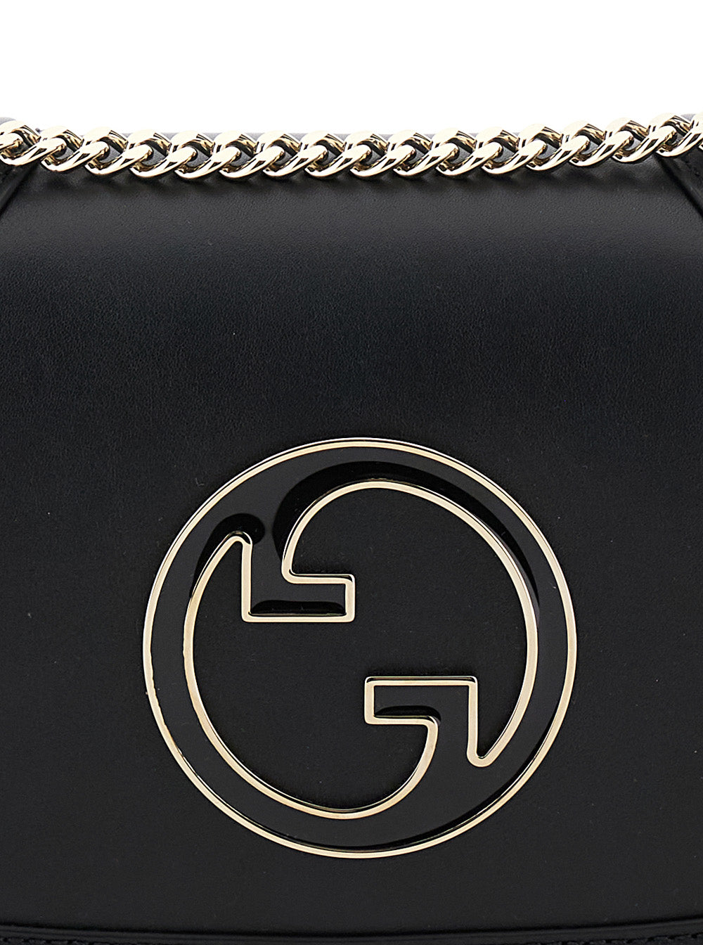 Gucci Women 'Blondie Small' Black Handbag With Metallic Gg Crossover On The Front And Chain Shoulder Strap In Leather Woman