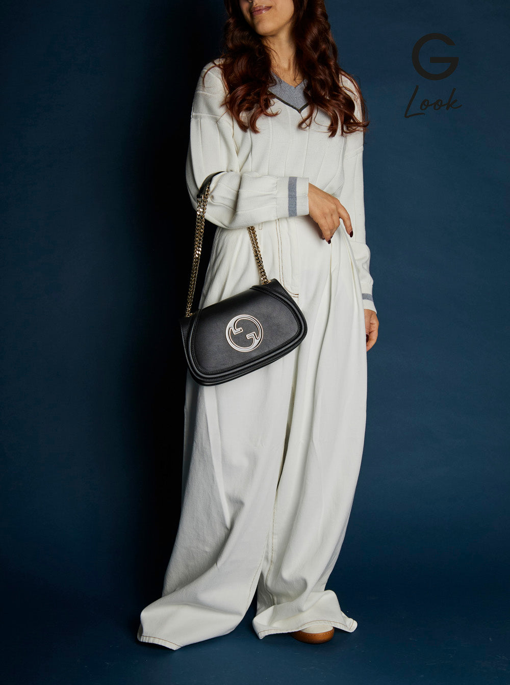 Gucci Women 'Blondie Small' Black Handbag With Metallic Gg Crossover On The Front And Chain Shoulder Strap In Leather Woman