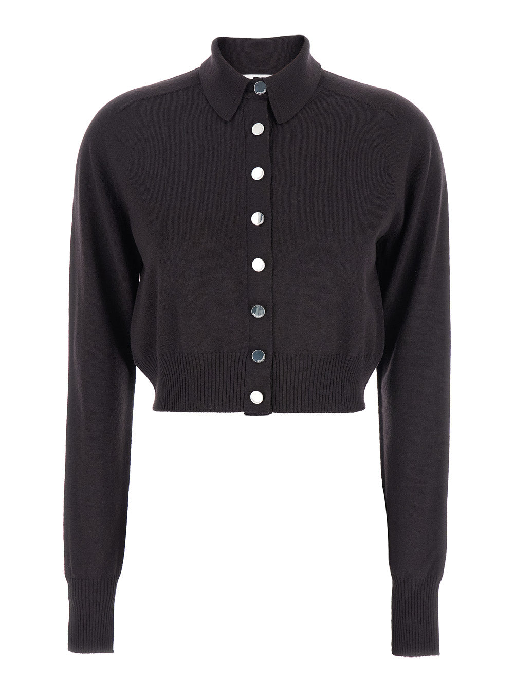 Sportmax Women 'Perseo' Black Cropped Cardigan With Button Down Collar And Ribbed Trims In Wool Woman