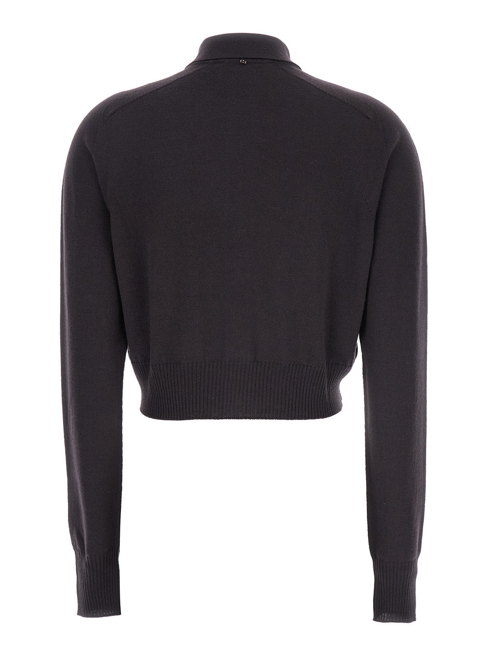 Sportmax Women 'Perseo' Black Cropped Cardigan With Button Down Collar And Ribbed Trims In Wool Woman