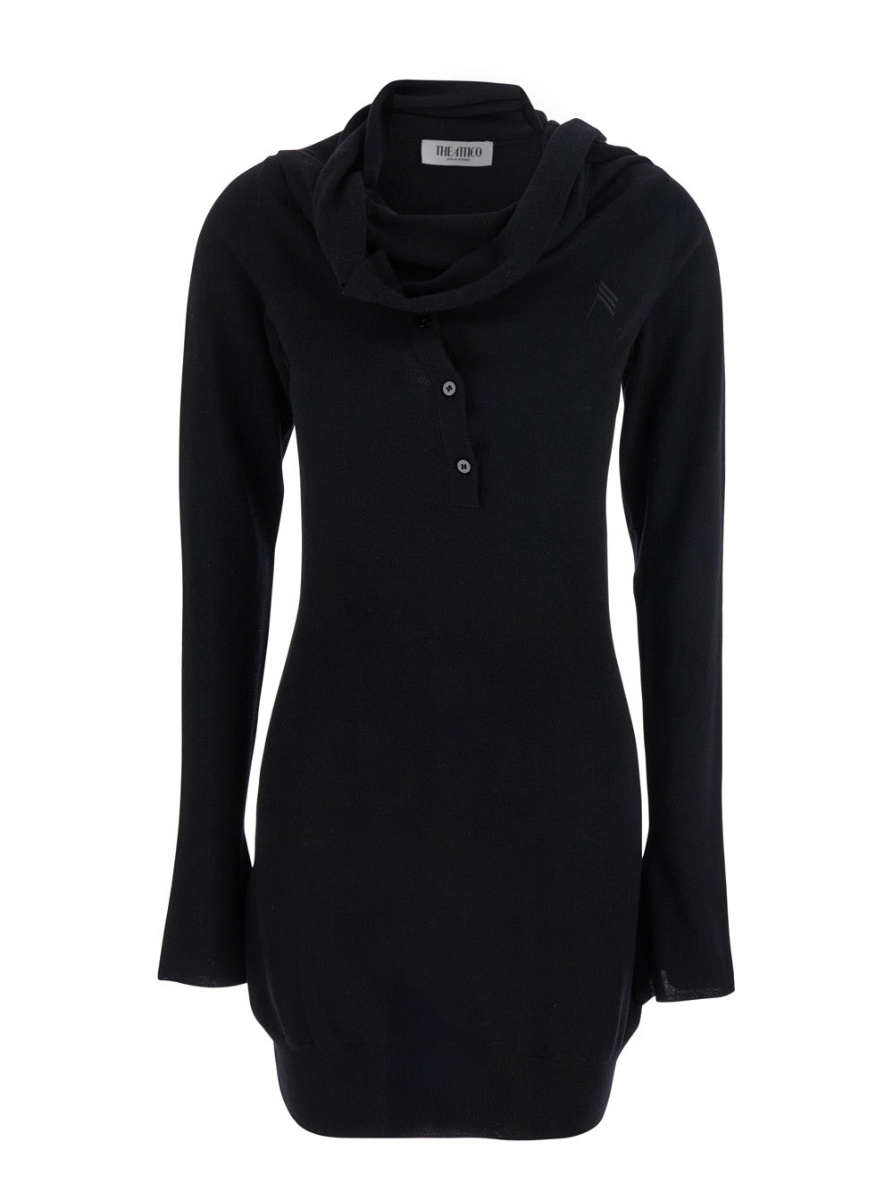 The Attico Women Black Mini Dress With Cowl Neck And Flared Sleeves In Wool And Cashmere Woman