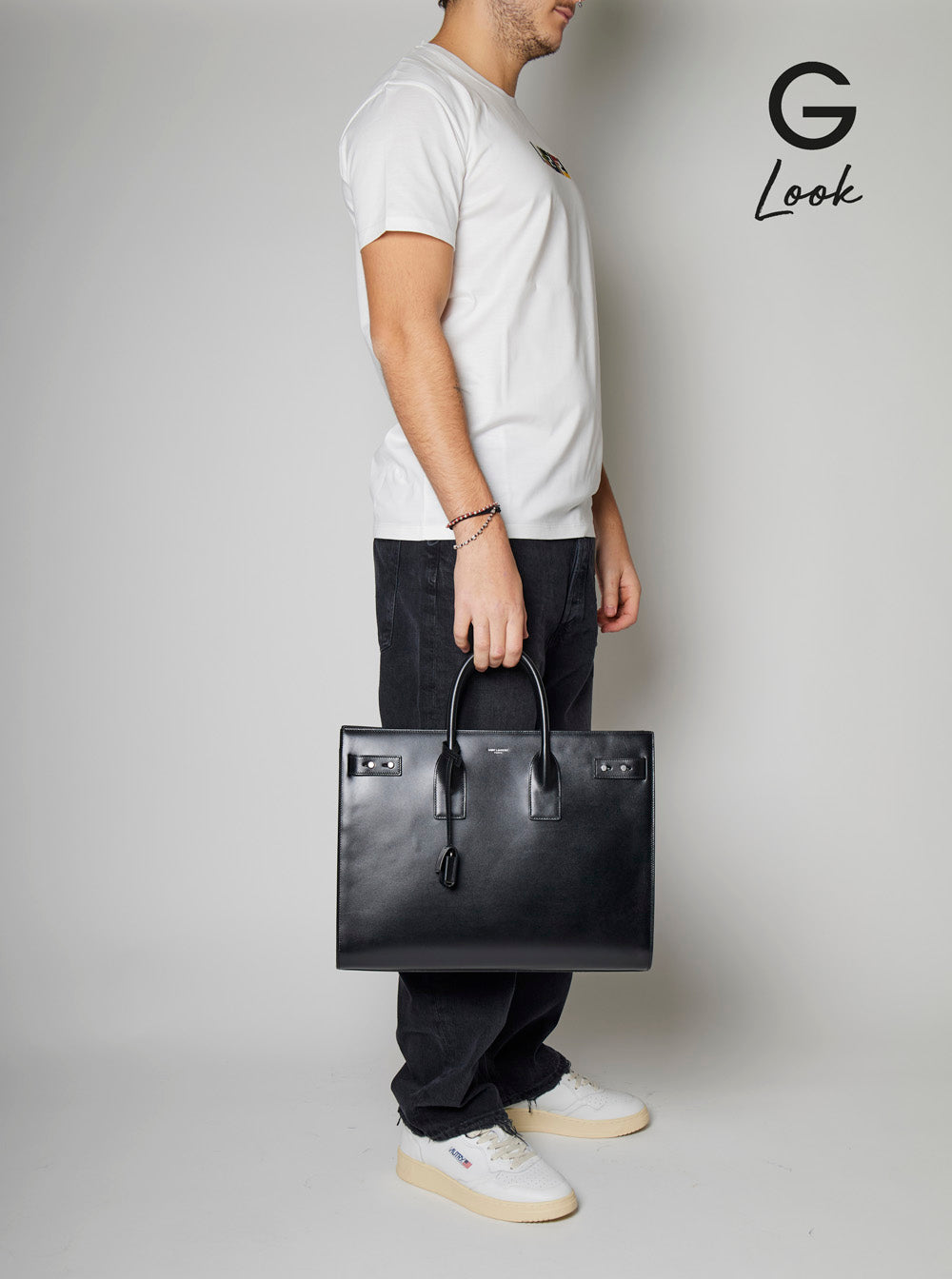 Saint Laurent Men Black Handbag With Adjustable And Removable Shoulder Strap In Leather Man
