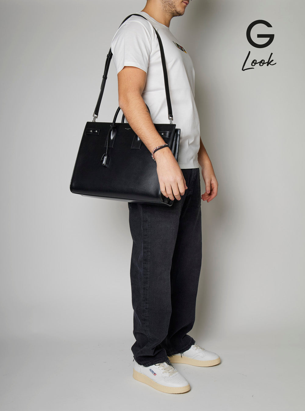 Saint Laurent Men Black Handbag With Adjustable And Removable Shoulder Strap In Leather Man