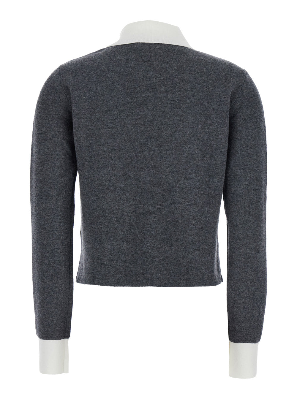 Self-Portrait Women Grey Cropped Cardigan With Contrasting Classic Collar And Two Front Patch Pockets In Wool Blend Woman