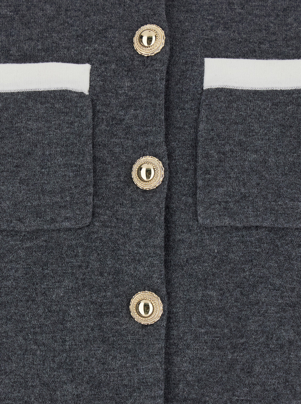 Self-Portrait Women Grey Cropped Cardigan With Contrasting Classic Collar And Two Front Patch Pockets In Wool Blend Woman