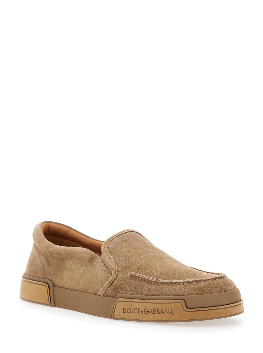 Dolce & Gabbana Men 'Portofino' Brown Sneakers With Logo Lettering On The Sole In Suede Man
