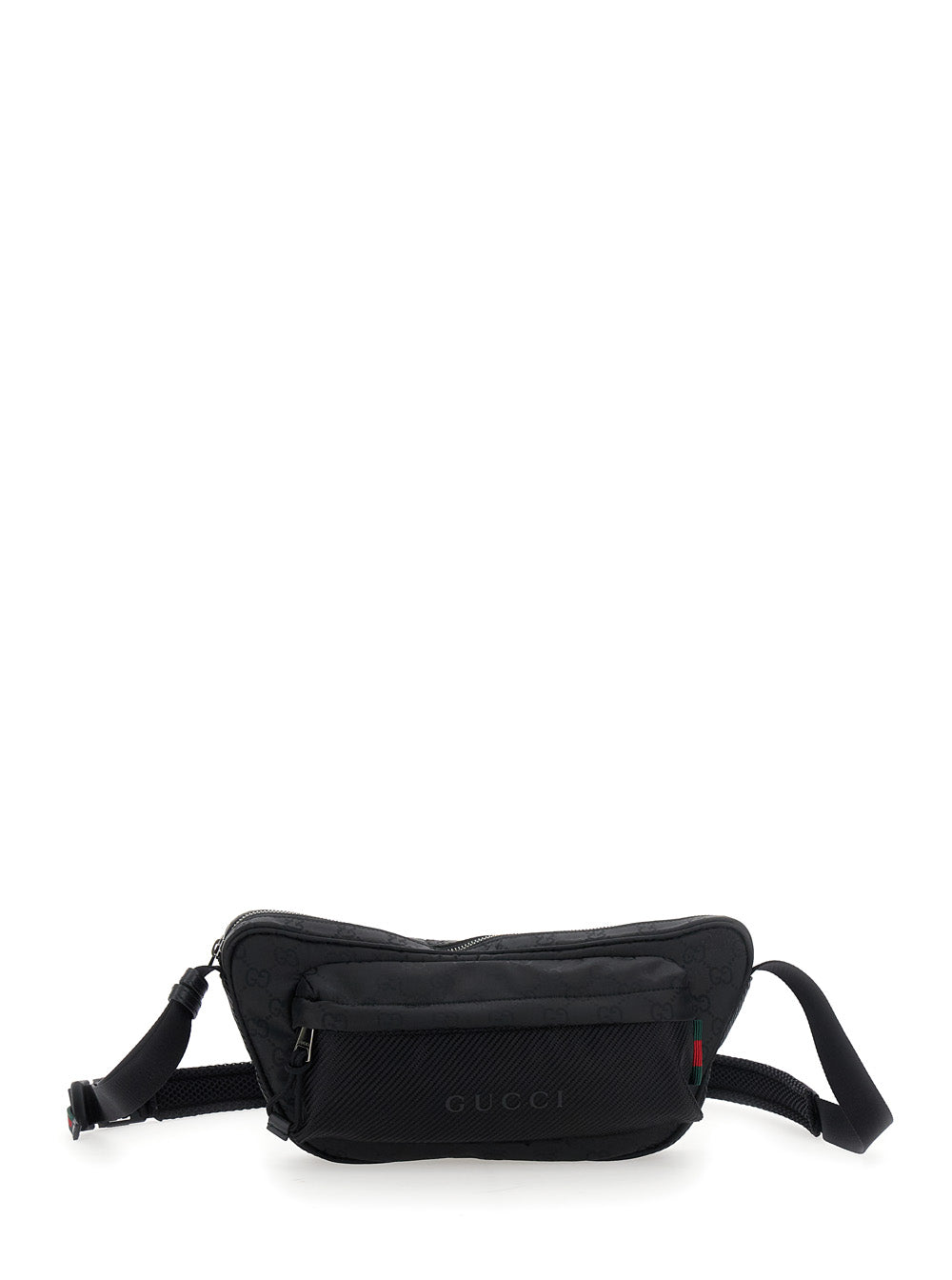 Gucci Men Black Pouch With Adjustable Waist Strap And Logo Lettering On The Front In Gg Canvas Man
