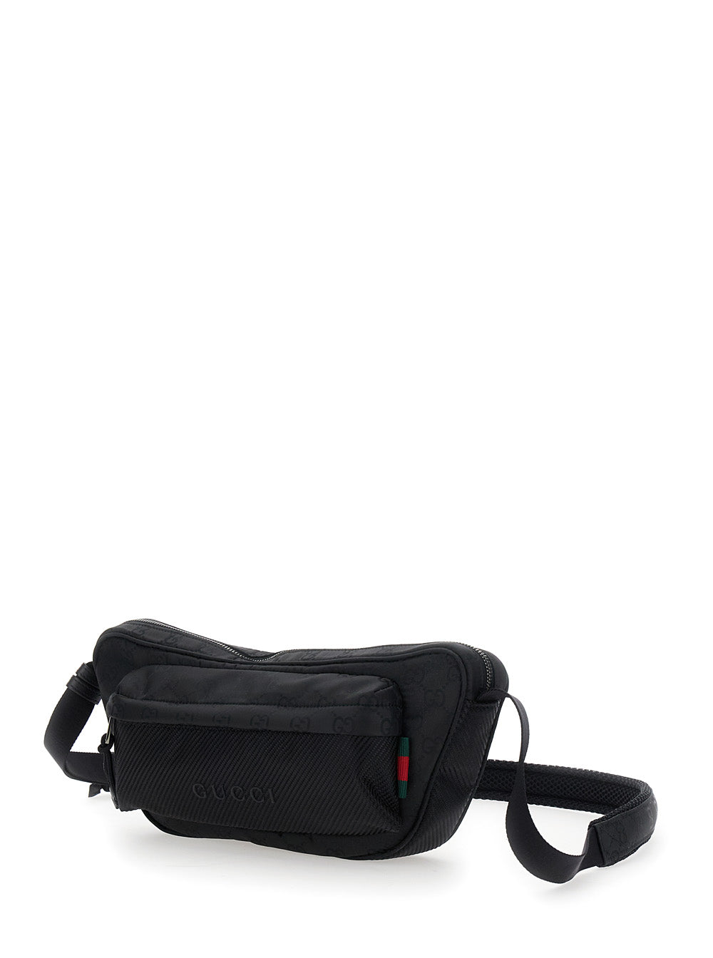 Gucci Men Black Pouch With Adjustable Waist Strap And Logo Lettering On The Front In Gg Canvas Man