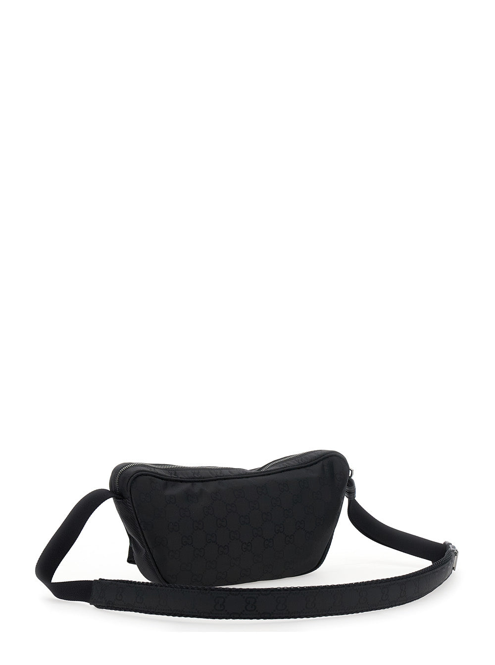 Gucci Men Black Pouch With Adjustable Waist Strap And Logo Lettering On The Front In Gg Canvas Man