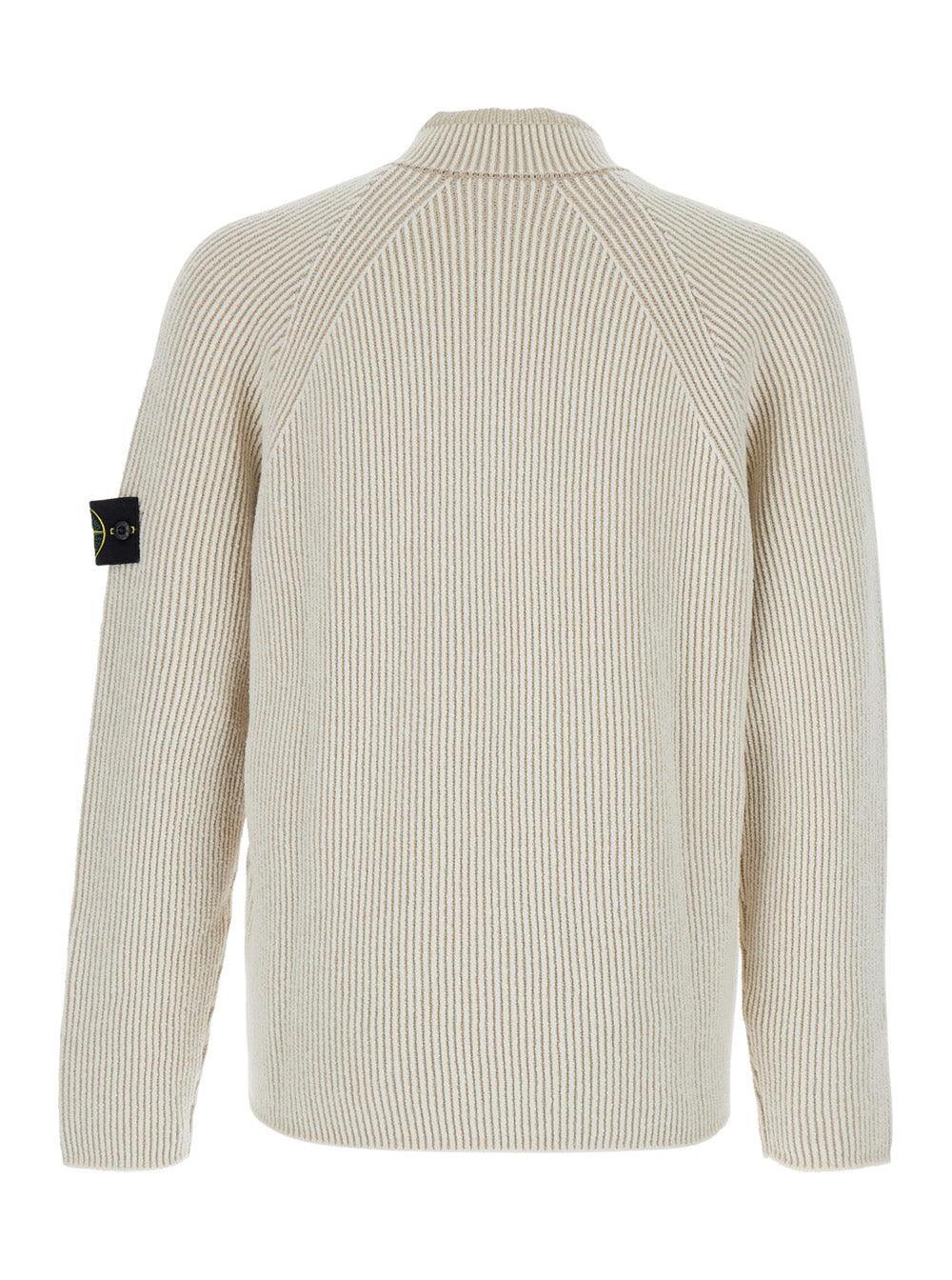 Stone Island Men White Sweater With Logo Patch On The Sleeve And Front Half Zip Closure In Wool Stretch Man