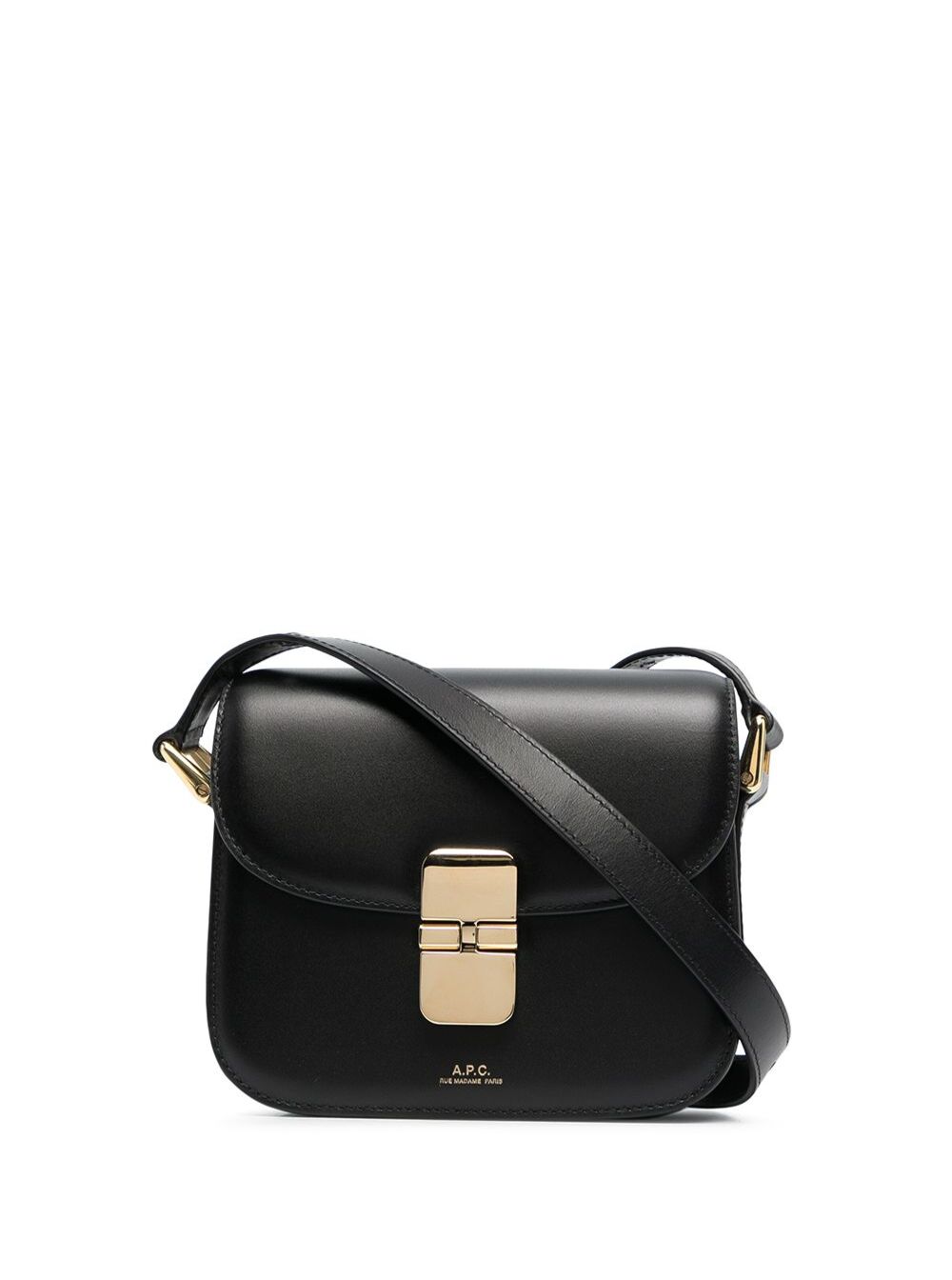 A.P.C. Women 'Grace' Black Mini Crossbody Bag With Adjustable Strap And Logo Lettering Imprinted On The Front In Leather For Women