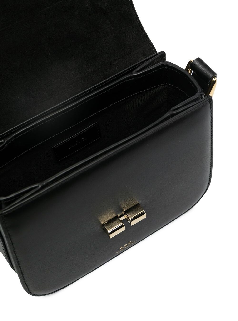 A.P.C. Women 'Grace' Black Mini Crossbody Bag With Adjustable Strap And Logo Lettering Imprinted On The Front In Leather For Women