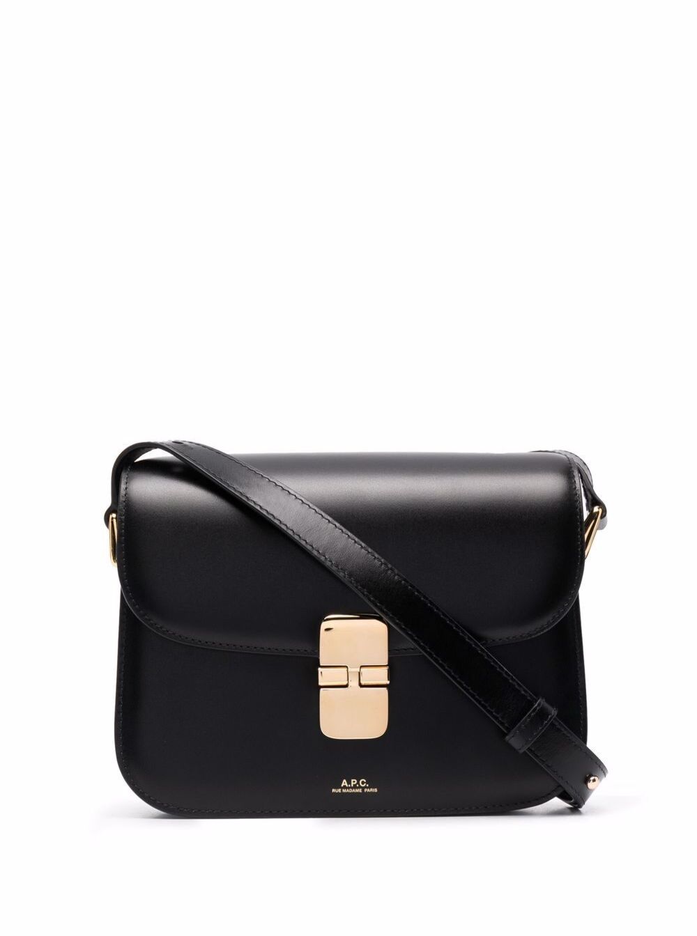 A.P.C. Women 'Grace' Black Small Crossbody Bag With Adjustable Strap And Logo Lettering Imprinted On The Front In Leather For Women