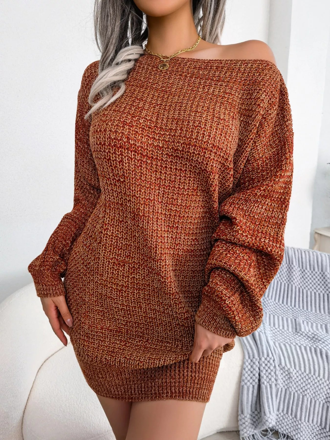 Multi-Color One-Shoulder Sweater Dress