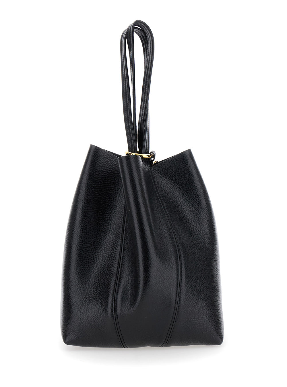Chloé Women Shoulder Bag 'Spin' With Logoed Metal Medals In Black Grained Leather For Women