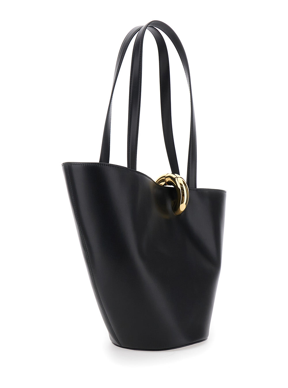 Jacquemus Women 'Le Bambola' Black Medium Shoulder Bag With Impressed Logo Lettering On The Front And Ring Closure On The Front In Leather For Women