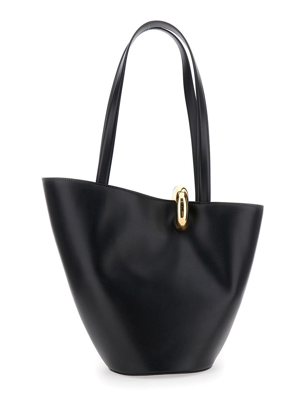 Jacquemus Women 'Le Bambola' Black Medium Shoulder Bag With Impressed Logo Lettering On The Front And Ring Closure On The Front In Leather For Women
